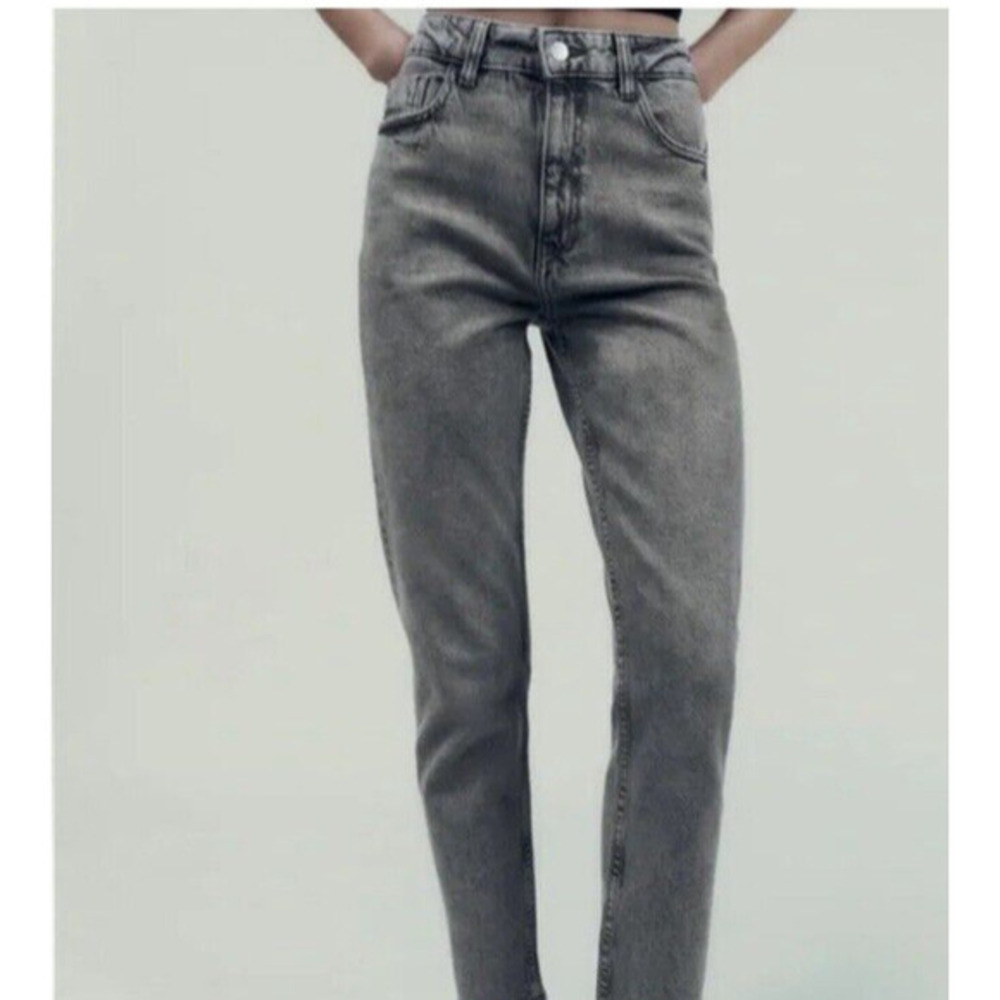 Zara Womens Black Distressed The 90S Mom Fit‎ High Waist Leg Denim Jeans Size 14